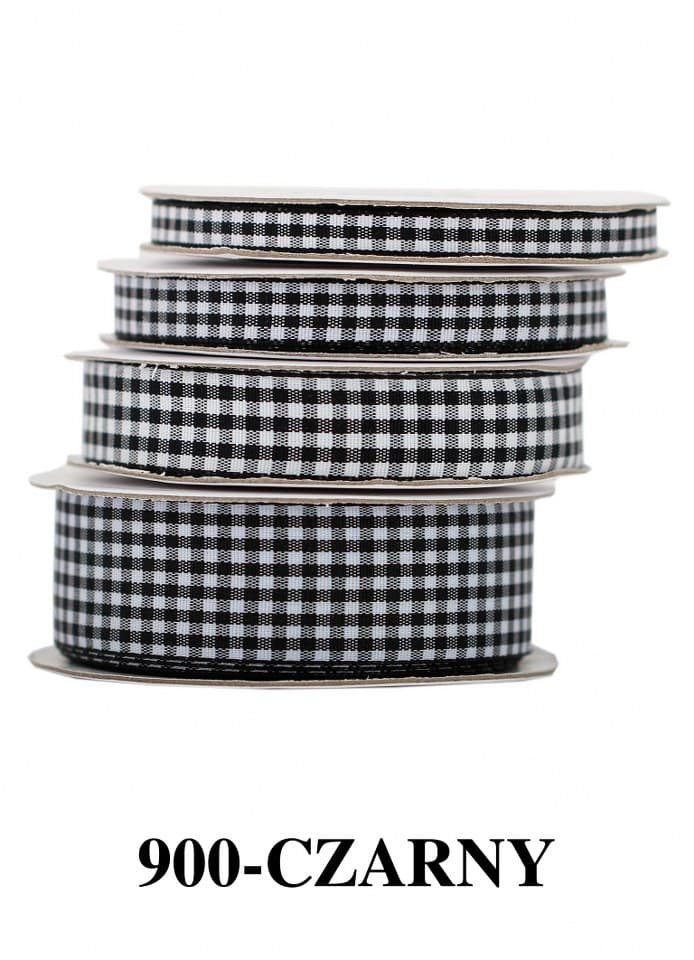 Wstążka materiałowa w kratkę 25mm/9mb, czarna
