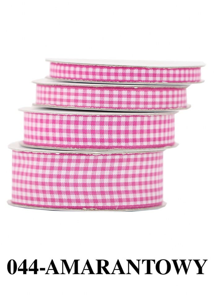 Wstążka materiałowa w kratkę 9mm/9mb, amarantowa