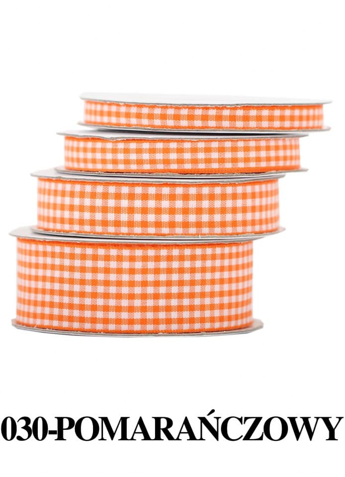 Wstążka materiałowa w kratkę 6mm/9mb, pomarańczowa