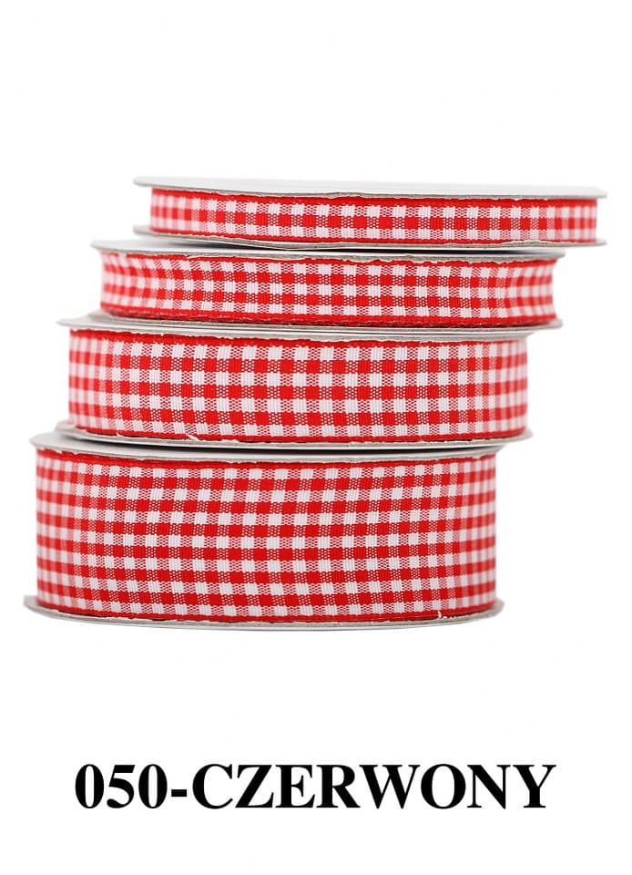 Wstążka materiałowa w kratkę 6mm/9mb, czerwona