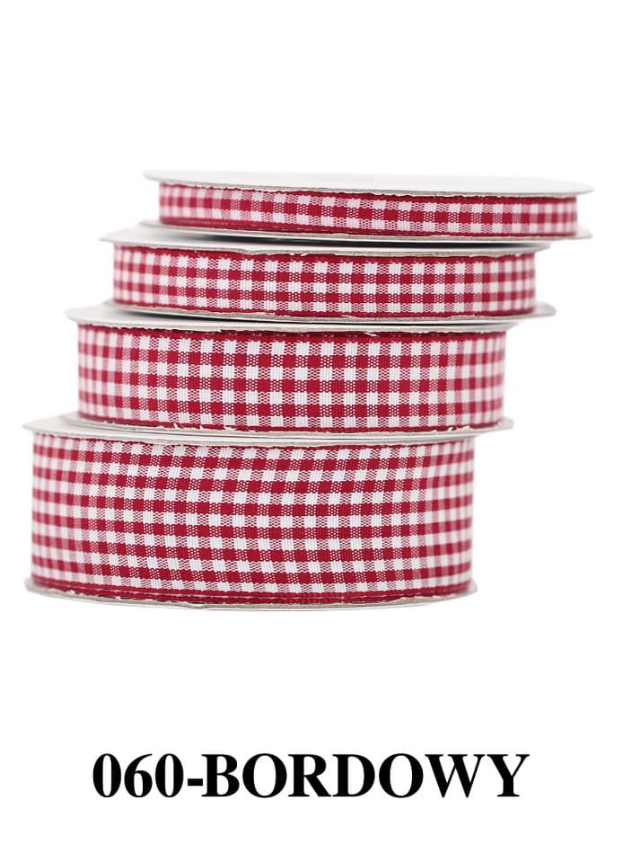 Wstążka materiałowa w kratkę 6mm/9mb, bordowa