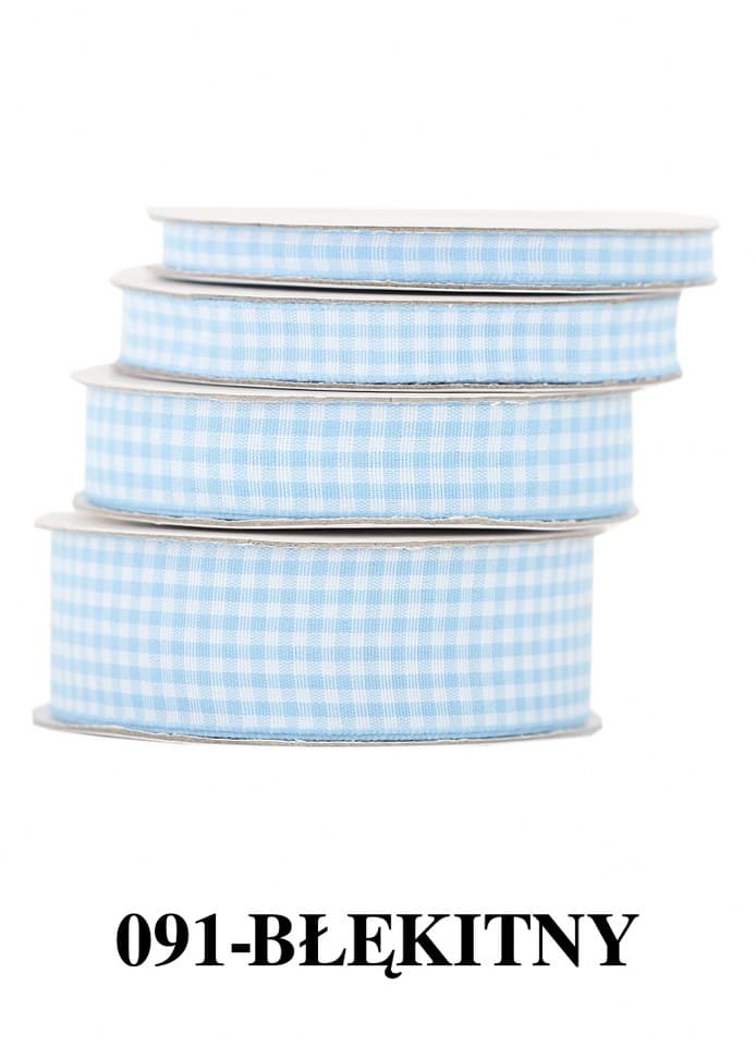 Wstążka materiałowa w kratkę 6mm/9mb, błękitna