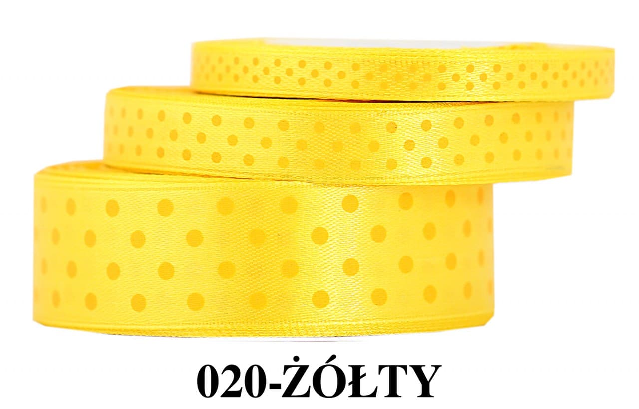 Wstążka satynowa w kropki żółte, 25mm/22mb 