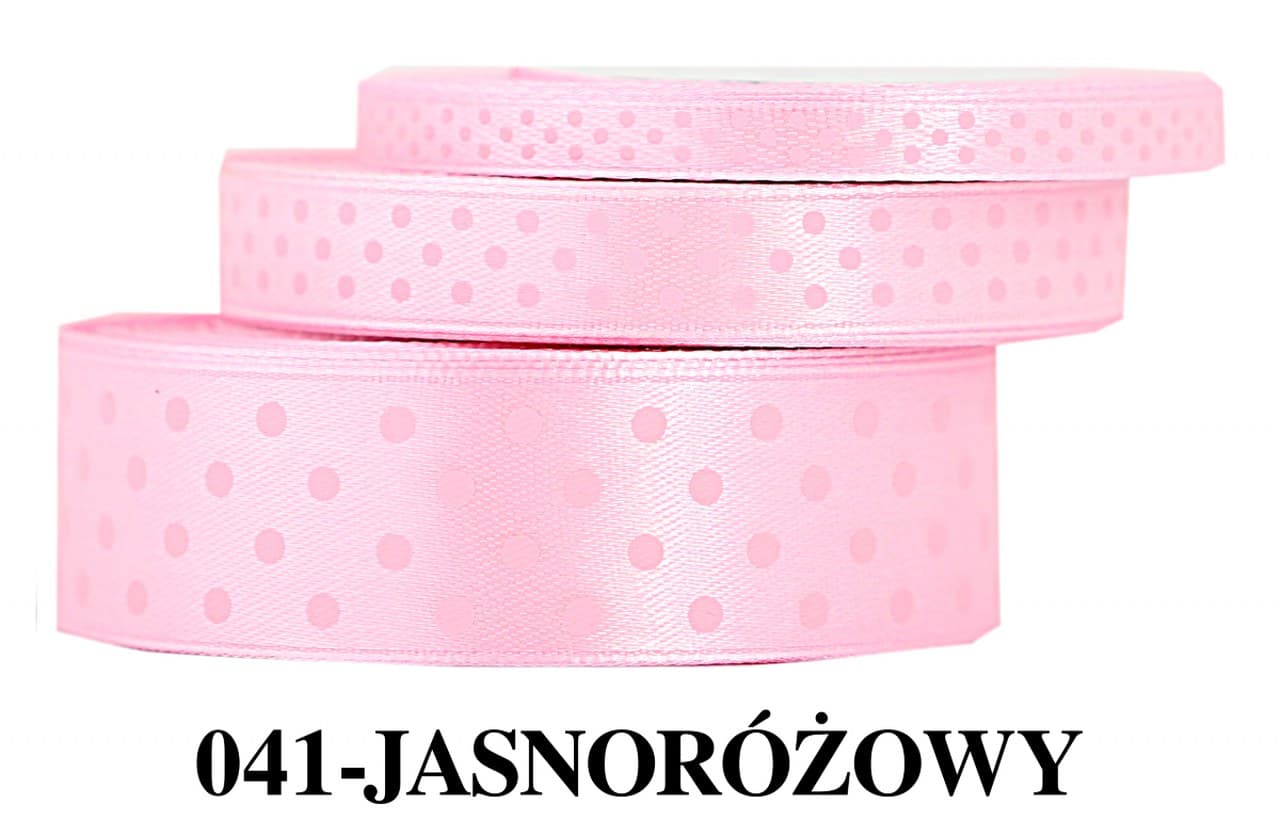 Wstążka satynowa w kropki różowe, 25mm/22mb 