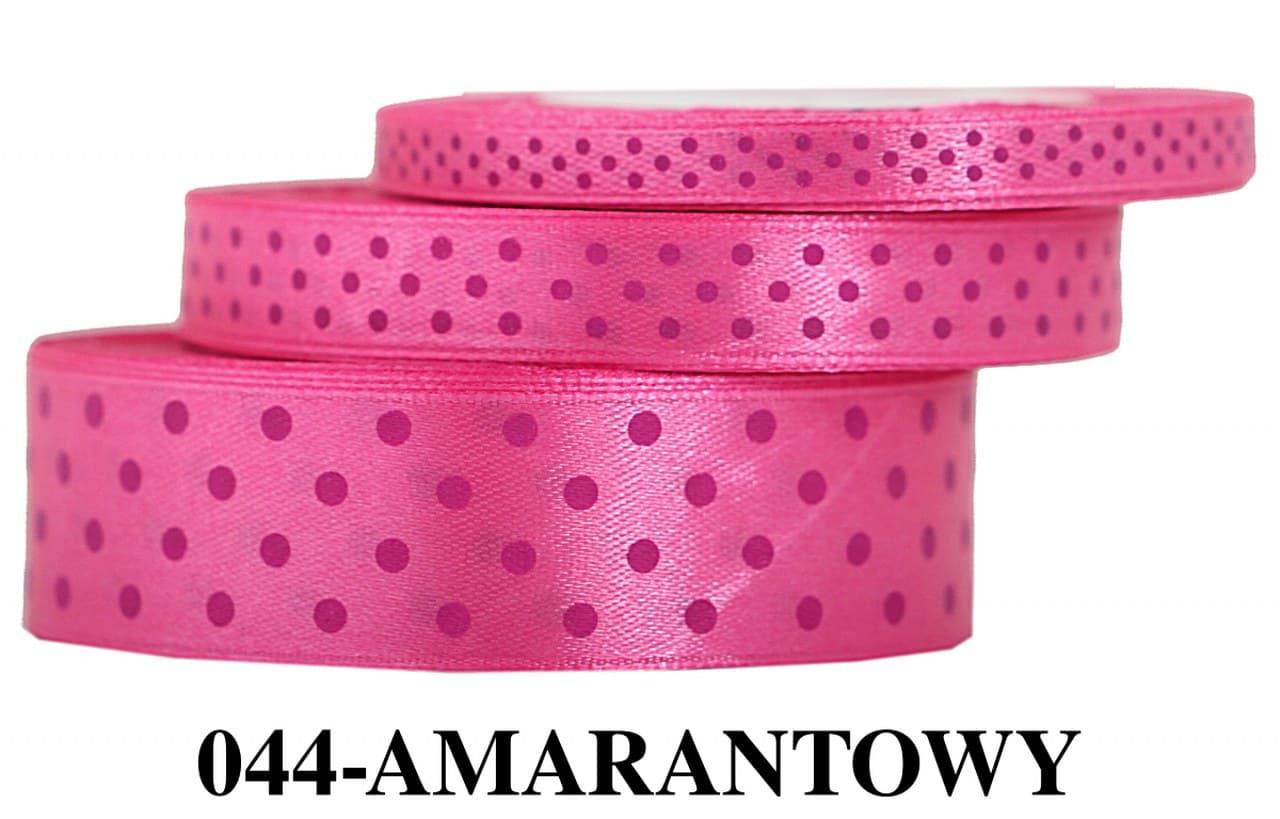 Wstążka satynowa w kropki amarantowe, 25mm/22mb 