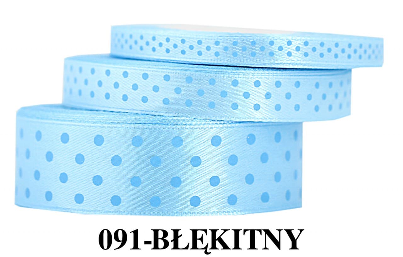 Wstążka satynowa w kropki błękitne, 25mm/22mb 