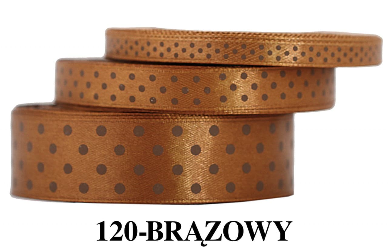 Wstążka satynowa w kropki brązowe, 25mm/22mb 