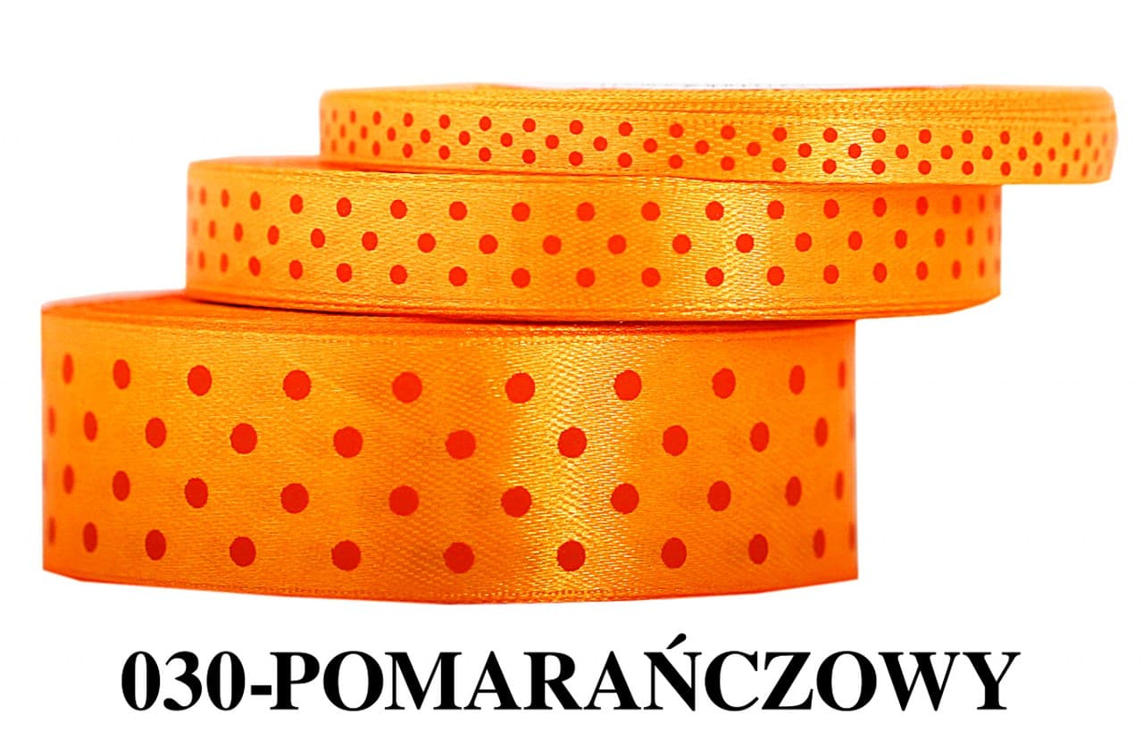 Wstążka satynowa w kropki pomarańczowe, 12mm/22mb 