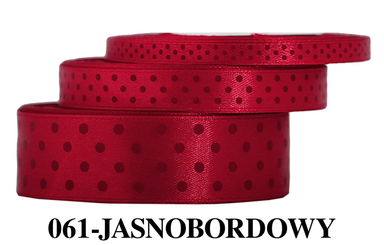 Wstążka satynowa w kropki bordowe, 12mm/22mb 