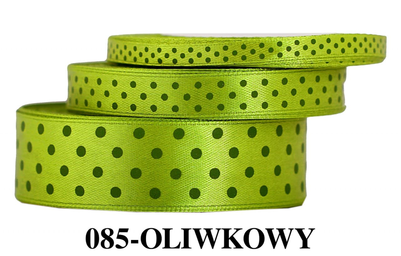 Wstążka satynowa w kropki oliwkowe, 12mm/22mb 