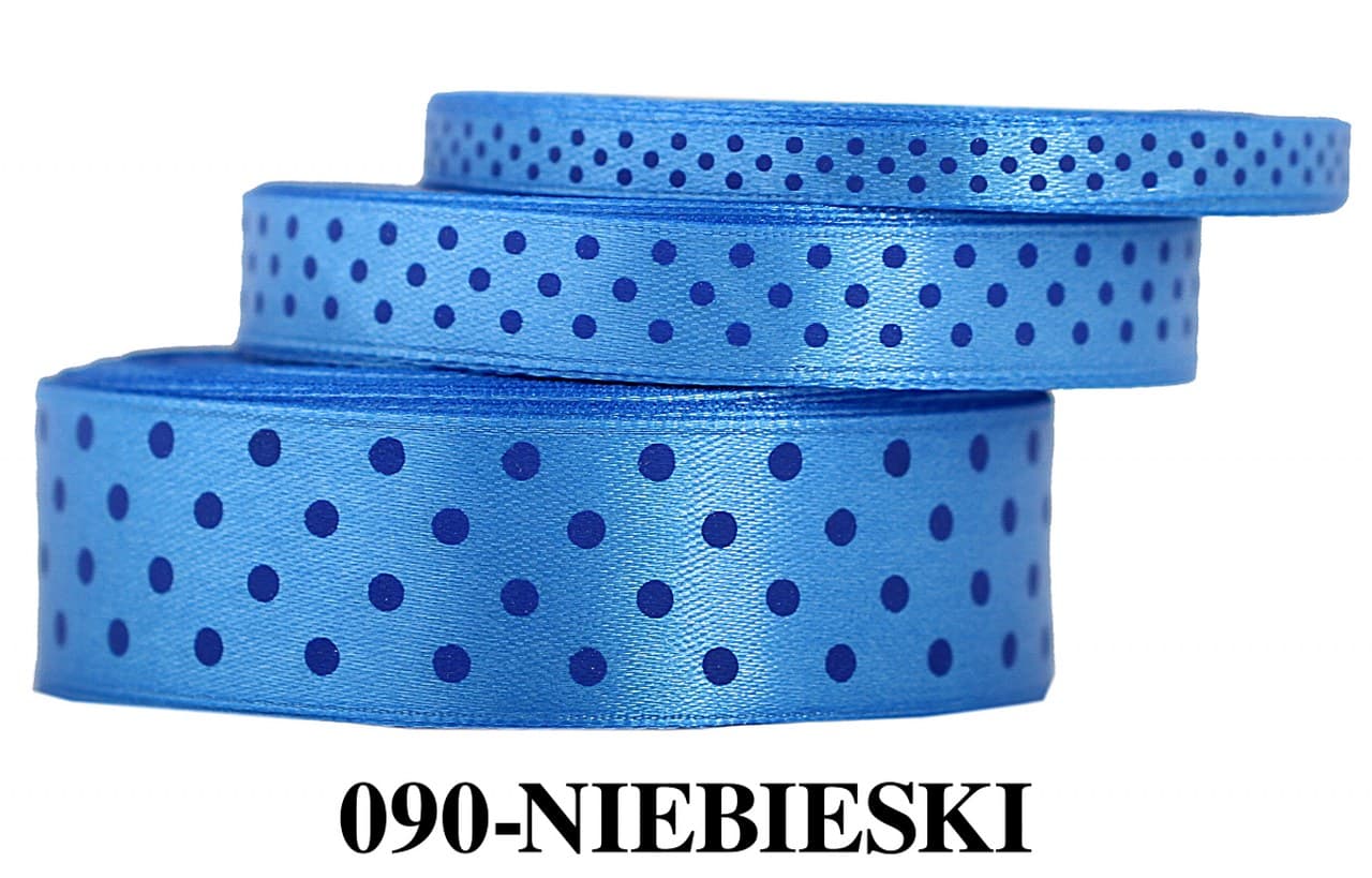 Wstążka satynowa w kropki niebieskie , 12mm/22mb 