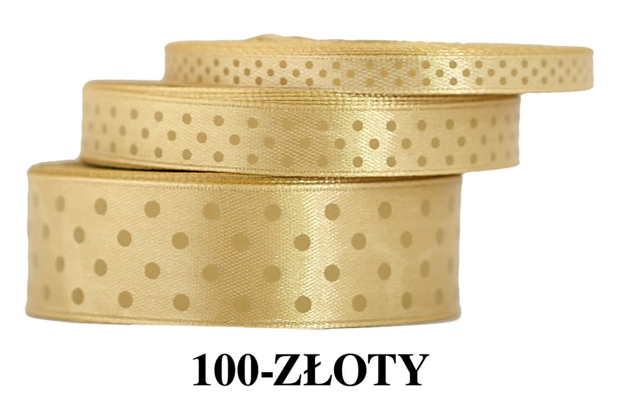 Wstążka satynowa w kropki złote, 12mm/22mb 