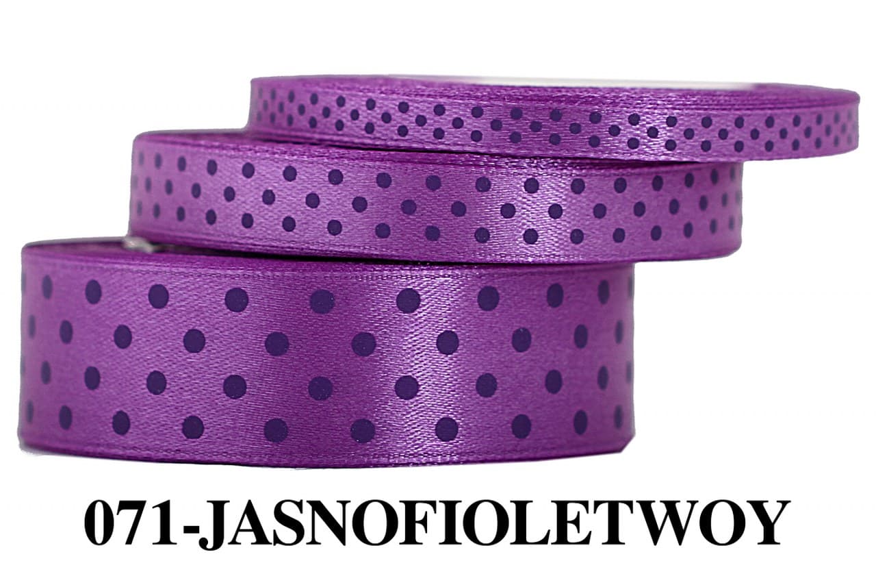 Wstążka satynowa w kropki fioletowe, 6mm/22mb 