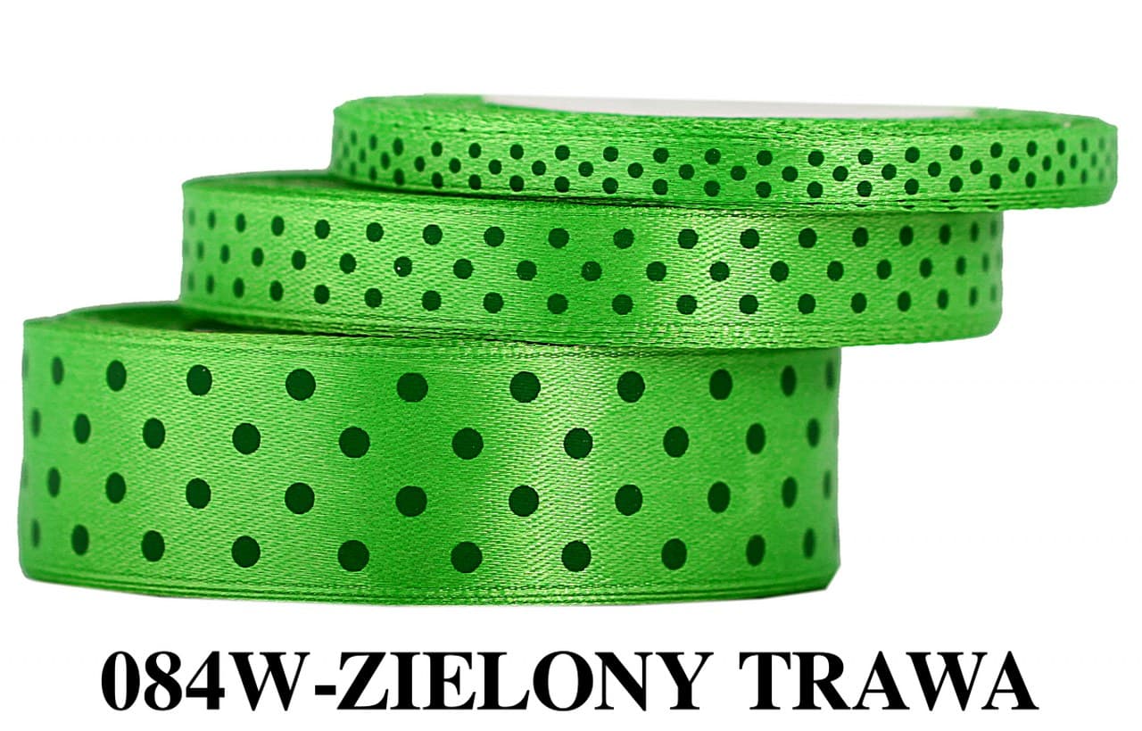 Wstążka satynowa w kropki zielone, 6mm/22mb 