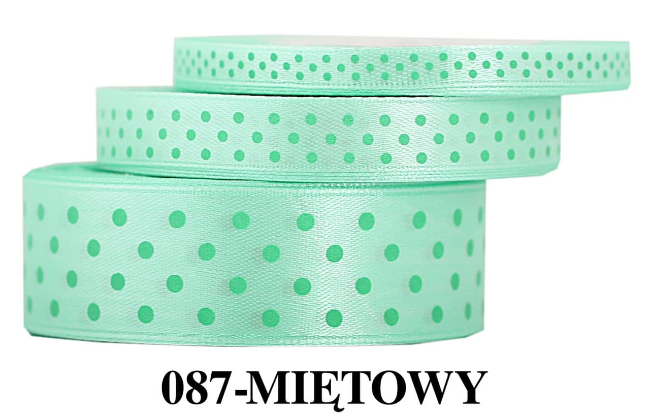 Wstążka satynowa w kropki miętowe, 6mm/22mb 