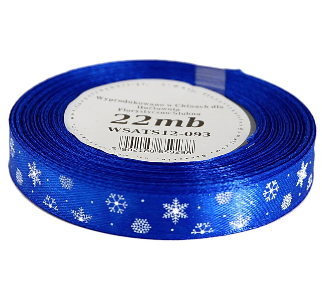 Wstążka satynowa śnieżynki, 12mm/22mb, chabrowa