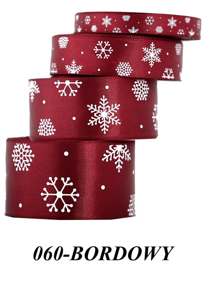 Wstążka satynowa śnieżynki, 25mm/22mb, bordowa