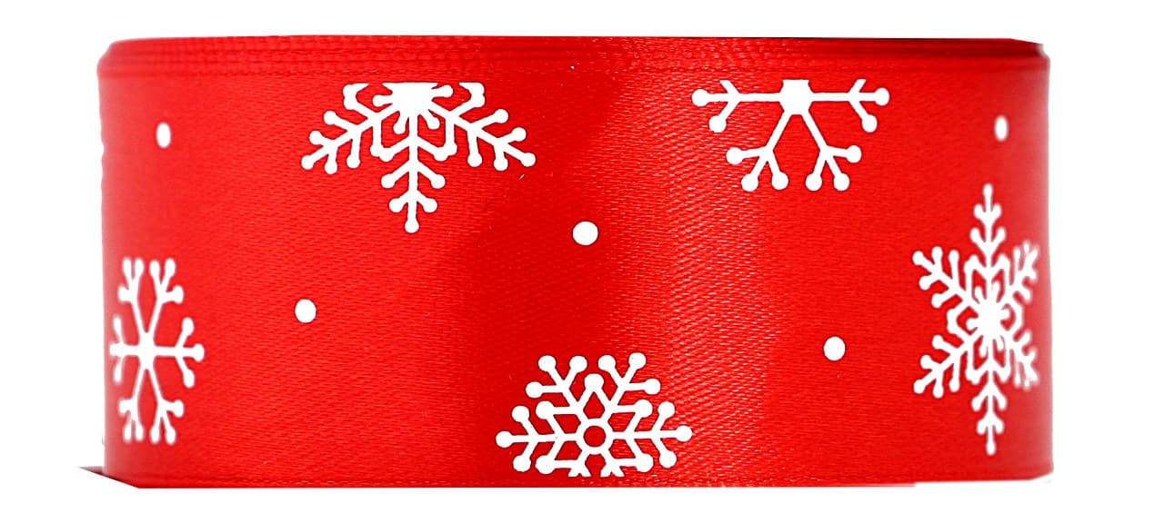 Wstążka satynowa śnieżynki, 38mm/22mb, czerwona