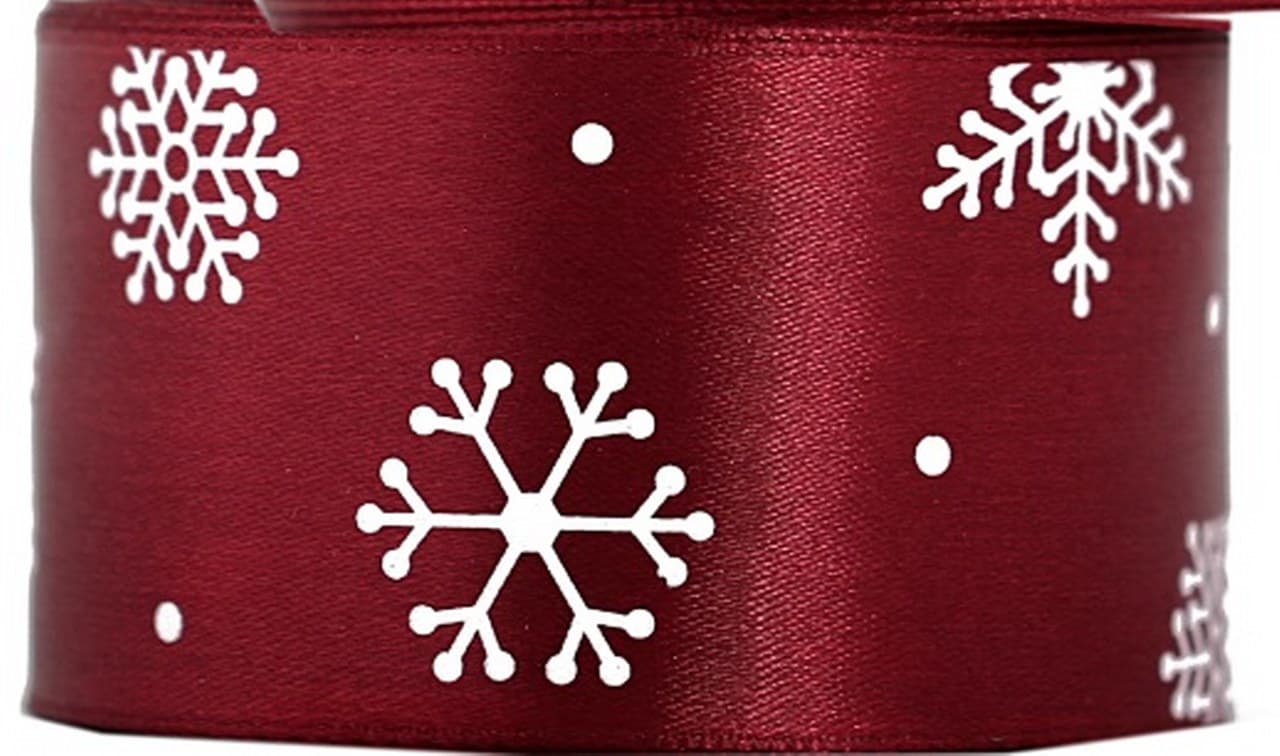 Wstążka satynowa śnieżynki, 50mm/22mb, bordowa