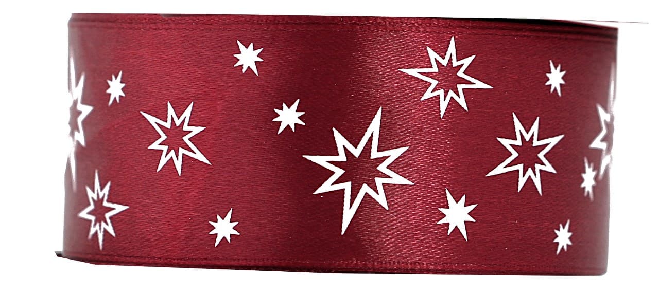 Wstążka satynowa gwiazdki, 38mm/22mb, bordowa