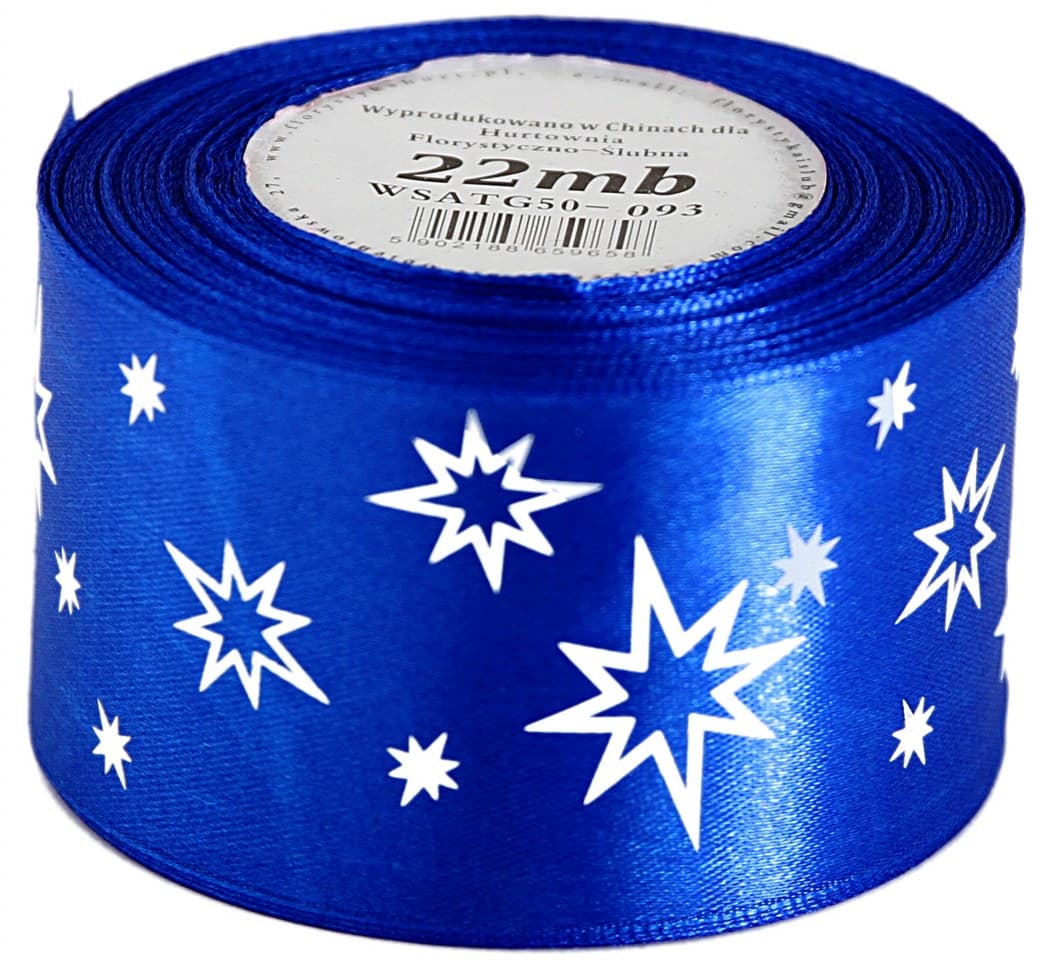 Wstążka satynowa gwiazdki, 50mm/22mb, chabrowa