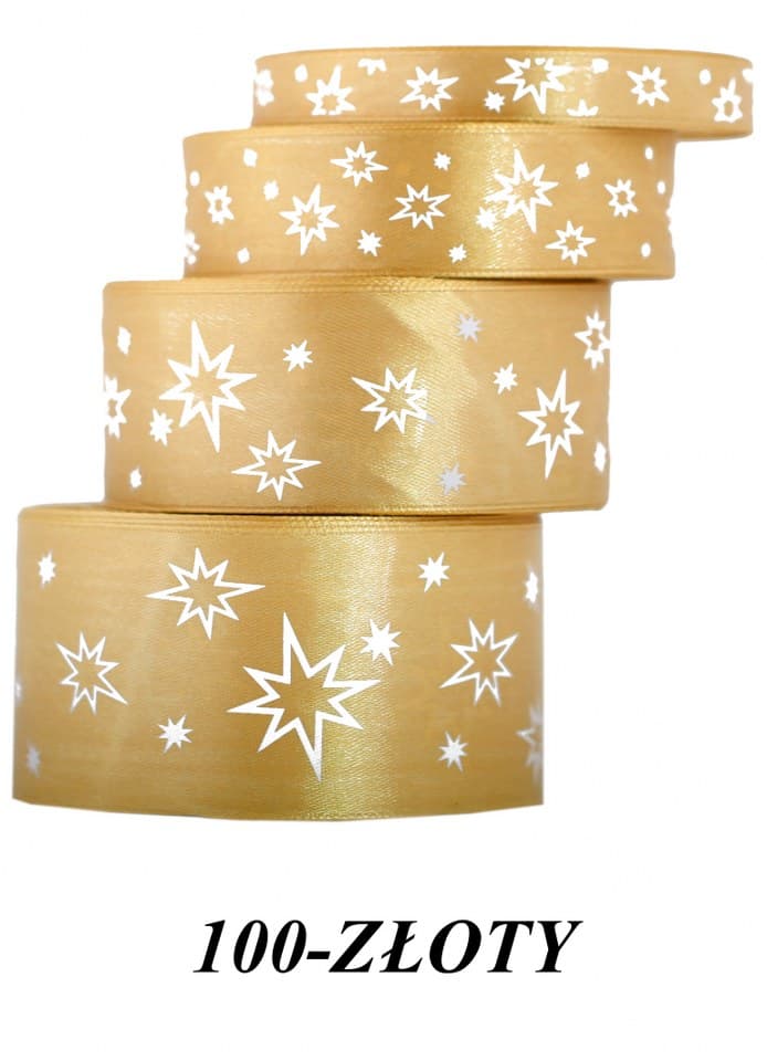 Wstążka satynowa gwiazdki, 50mm/22mb, złota