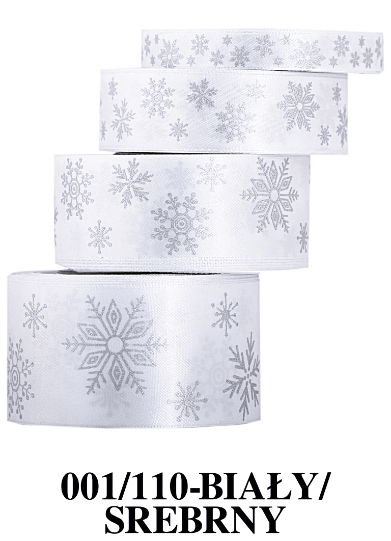 Wstążka w śnieżynki metalizowane 12mm/22m b/srebro