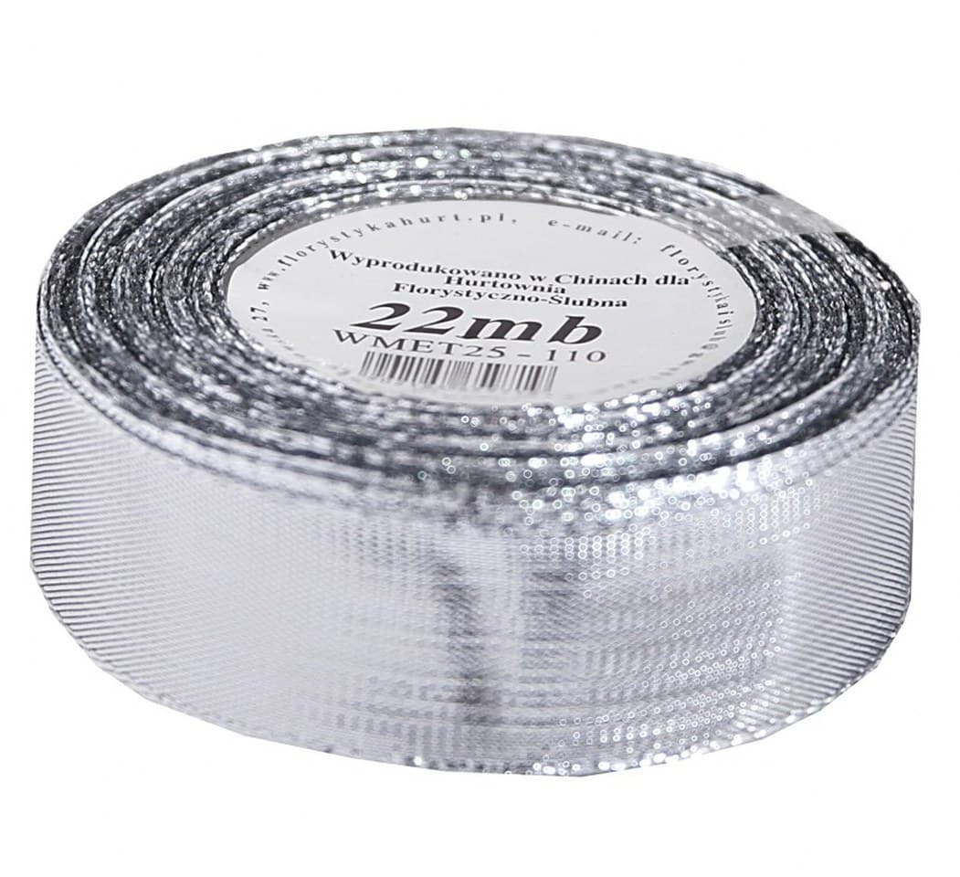 Wstążka metalizowana 25mm/22mb, srebrna
