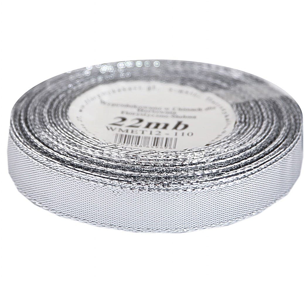 Wstążka metalizowana 12mm/22mb, srebrna