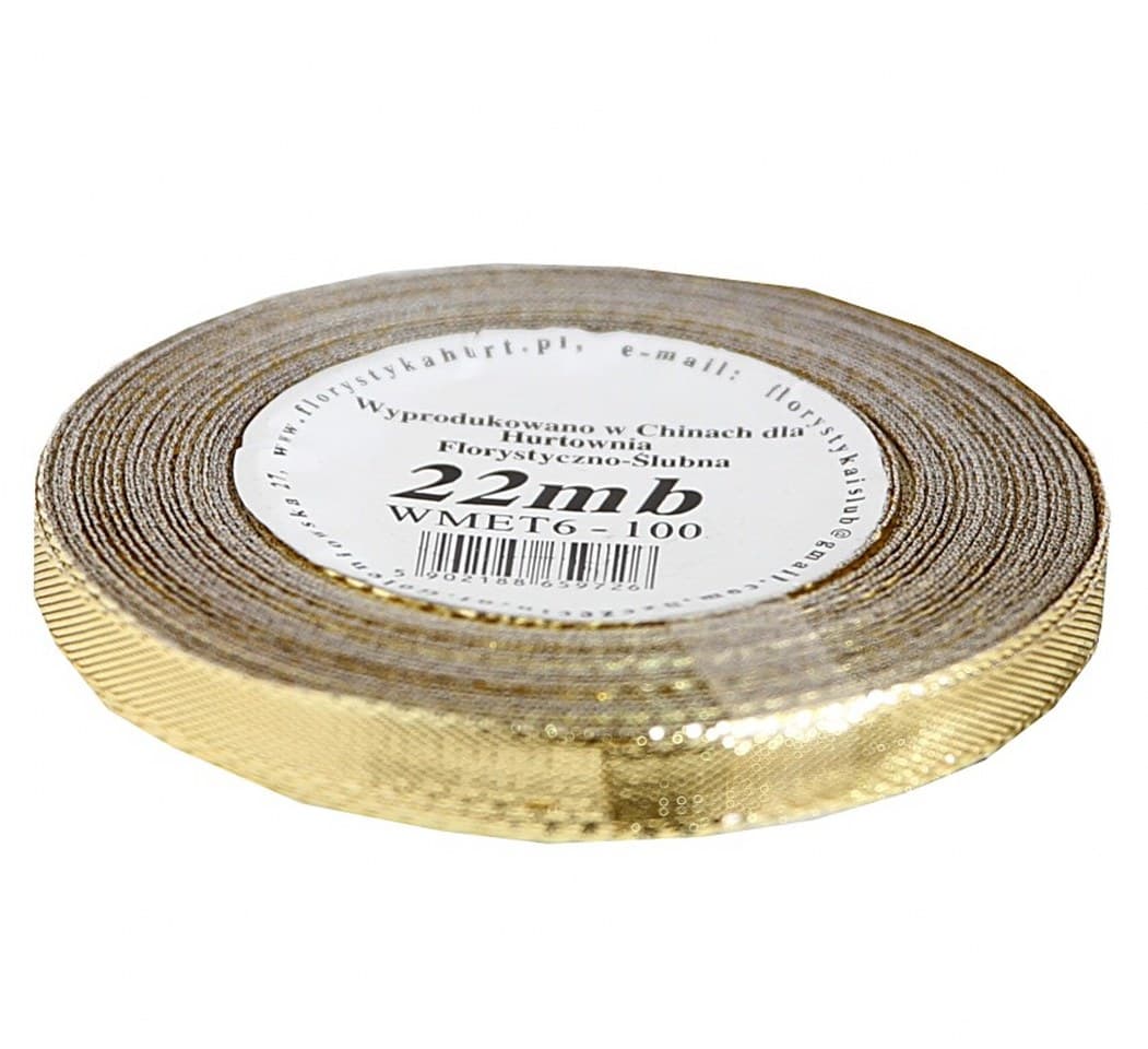 Wstążka metalizowana 6mm/22mb, złota