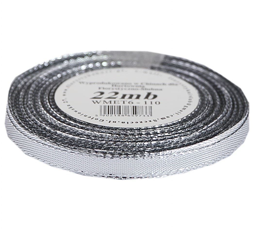 Wstążka metalizowana 6mm/22mb, srebrna