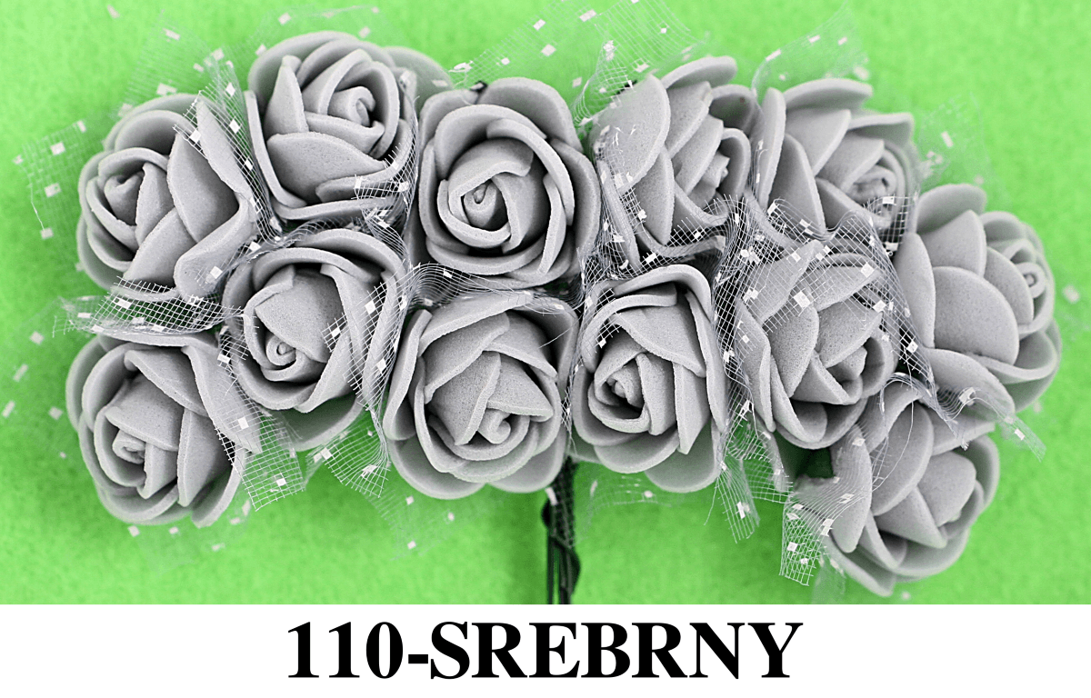 Piankowe kwiaty z tiulem śr.2,5cm/6x12szt, srebrne