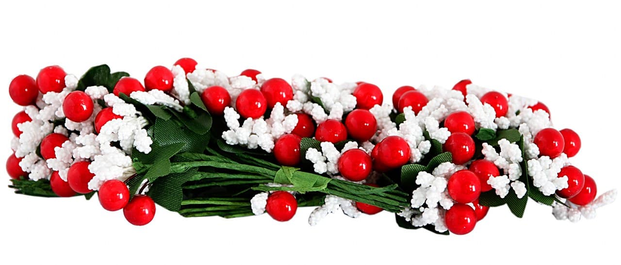 Białe pręciki ryż+perła śr.2cm/72szt, czerwone