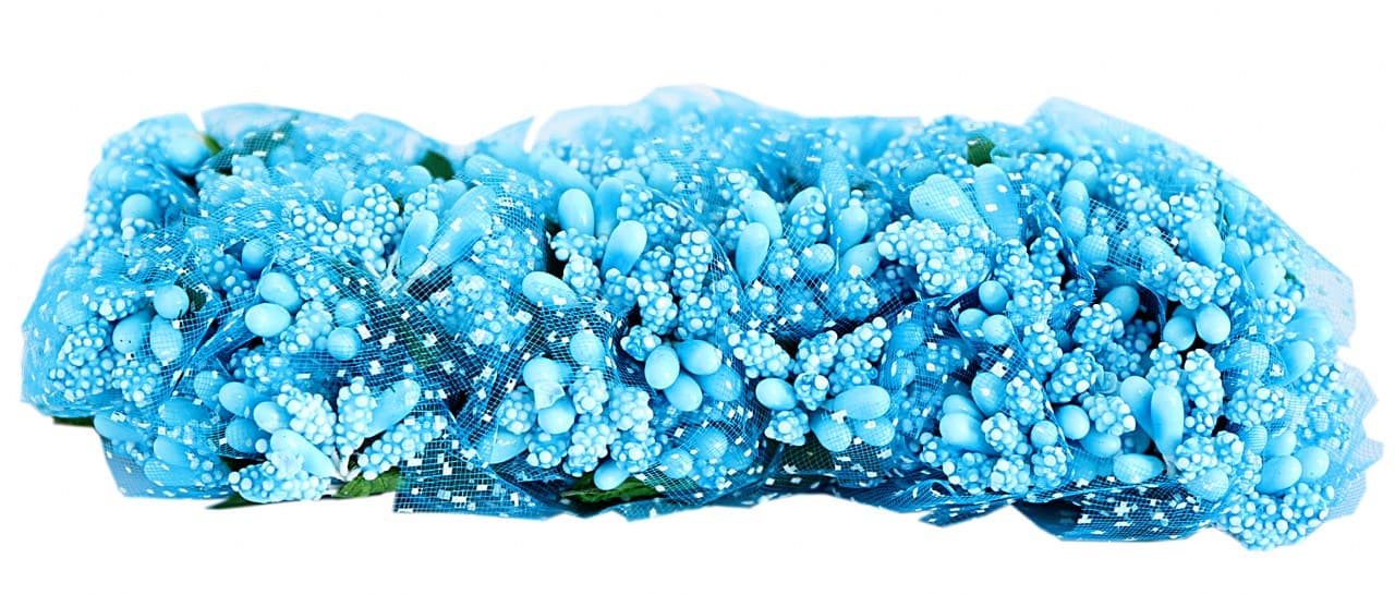 Pręciki ryż z tiulem śr.2cm/72szt, błękitne