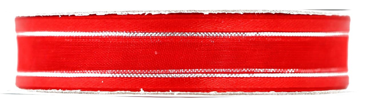Wstążka szyfon z lamówką SILVER 15mm/22mb czerwona