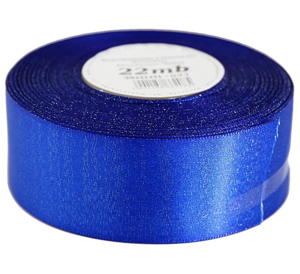 Wstążka satynowa z brokatem 38mm/22mb, chabrowa