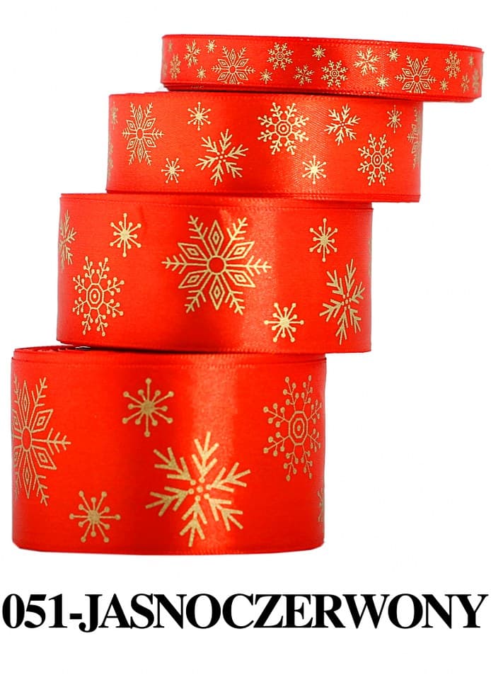 Wstążka w śnieżynki metalizowane 50mm/22 jczerwony