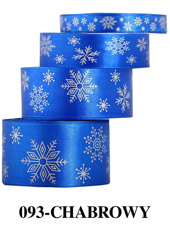 Wstążka w śnieżynki metalizowane 50mm/22m chabrowy