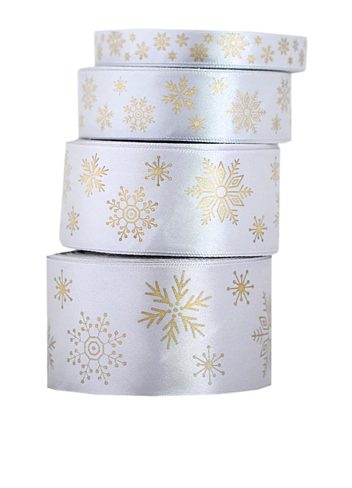 Wstążka w śnieżynki metalizowane 50mm/22mb srebrna
