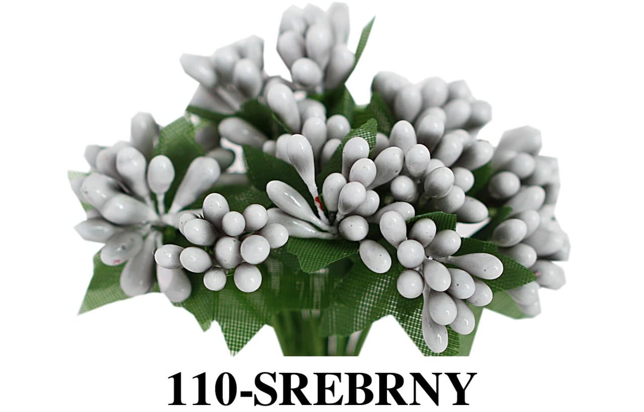 Pręciki na druciku ryż 2cm/12szt, srebrne