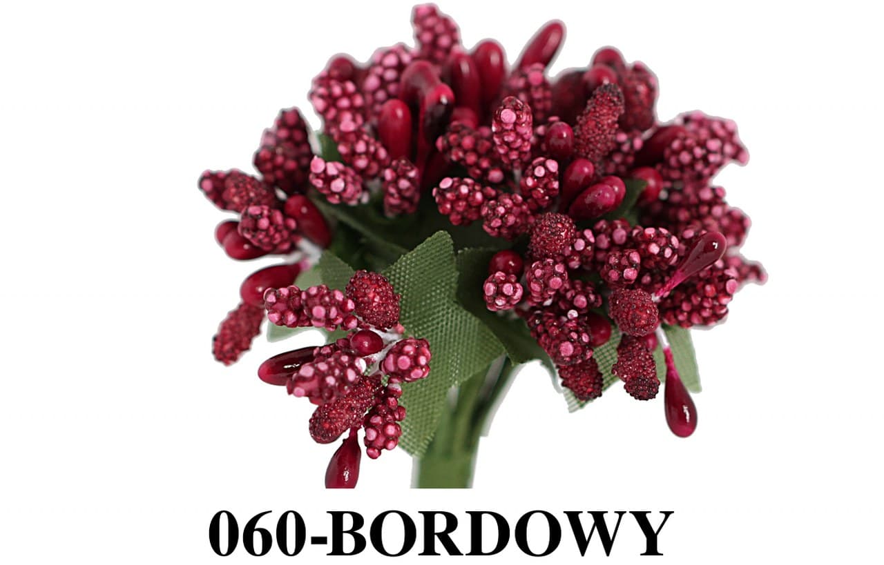 Pręciki na drucie ryż+kulki śr.2cm/12szt, bordowe