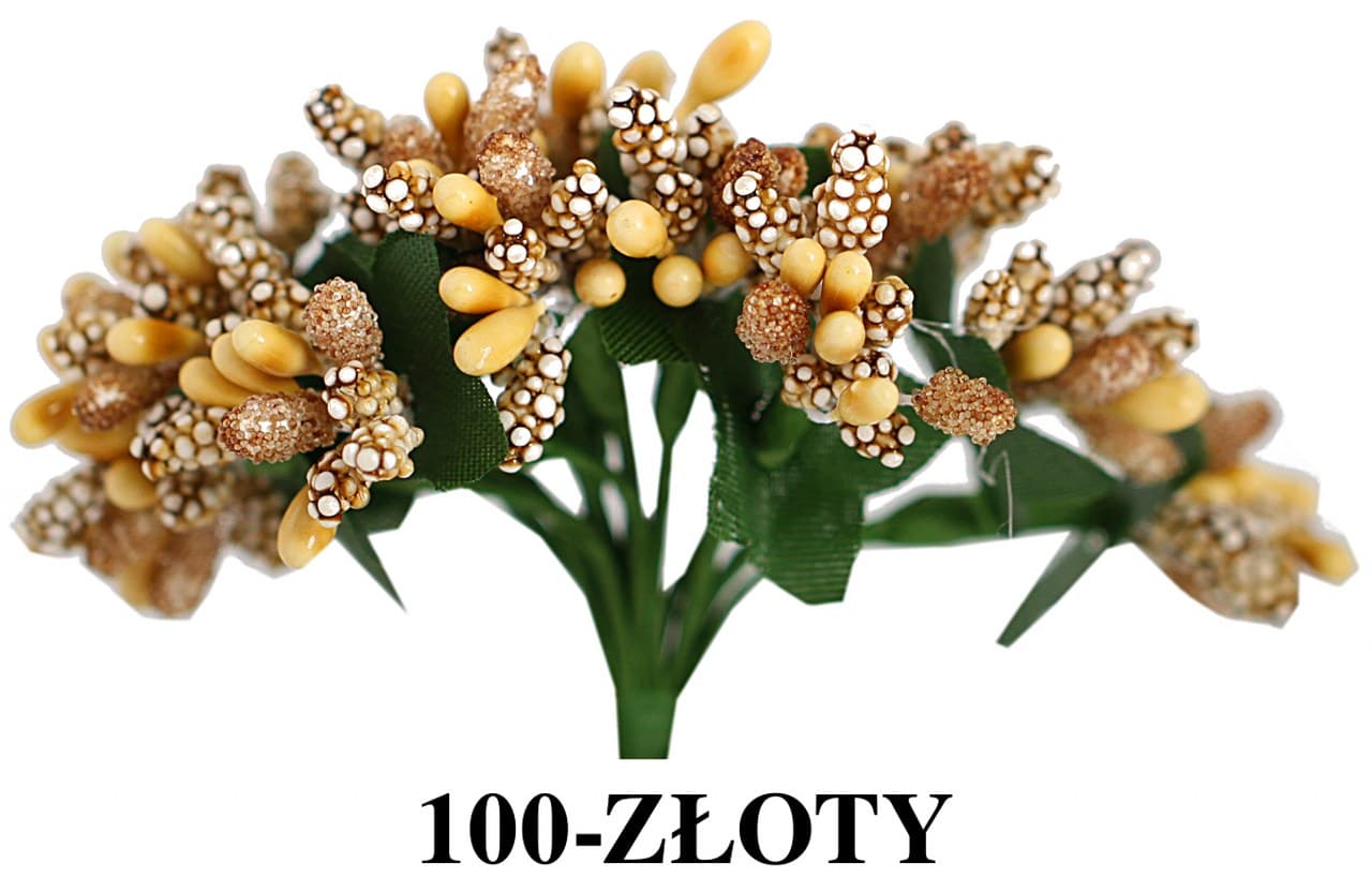 Pręciki na drucie ryż+kulki śr.2cm/12szt, złote