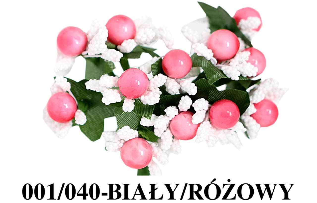 Białe pręciki ryż+perła śr.2cm/12szt, różowe