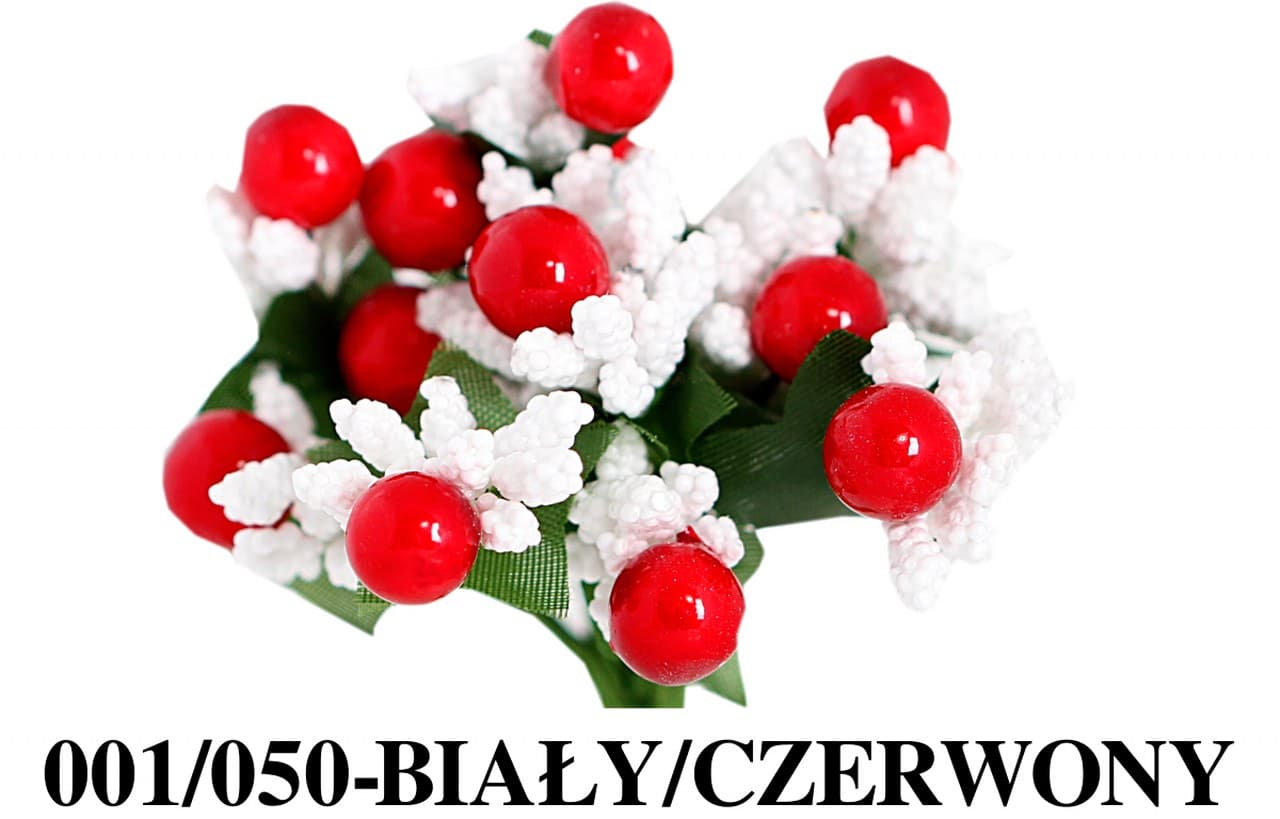 Białe pręciki ryż+perła śr.2cm/12szt, czerwone