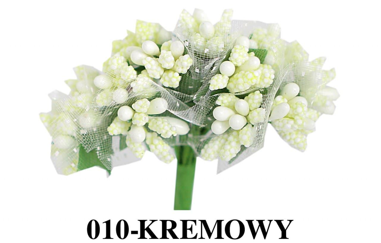 Pręciki ryż z tiulem, śr. 2cm/12szt, kremowe