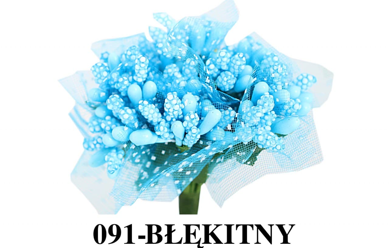 Pręciki ryż z tiulem, śr. 2cm/12szt, błękitne