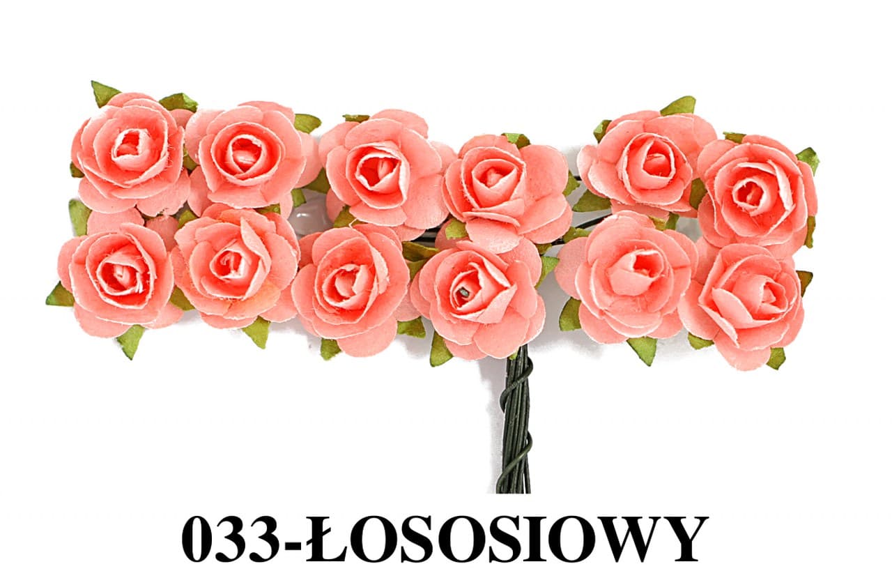 Kwiaty papierowe na drucie, 15mm/12szt, łososiowe