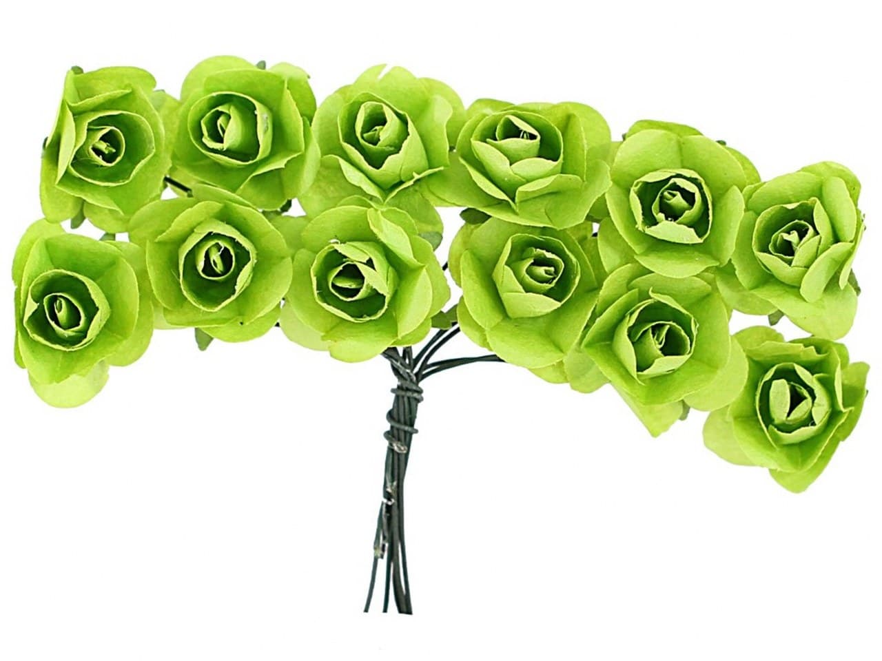 Kwiaty papierowe na drucie, 15mm/12szt, seledynowe