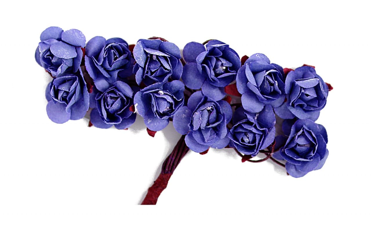 Kwiaty papierowe na drucie, 15mm/12szt, chabrowe