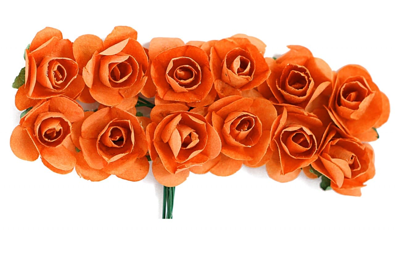 Kwiaty papierowe na drucie, 20mm/12szt, pomarańcz